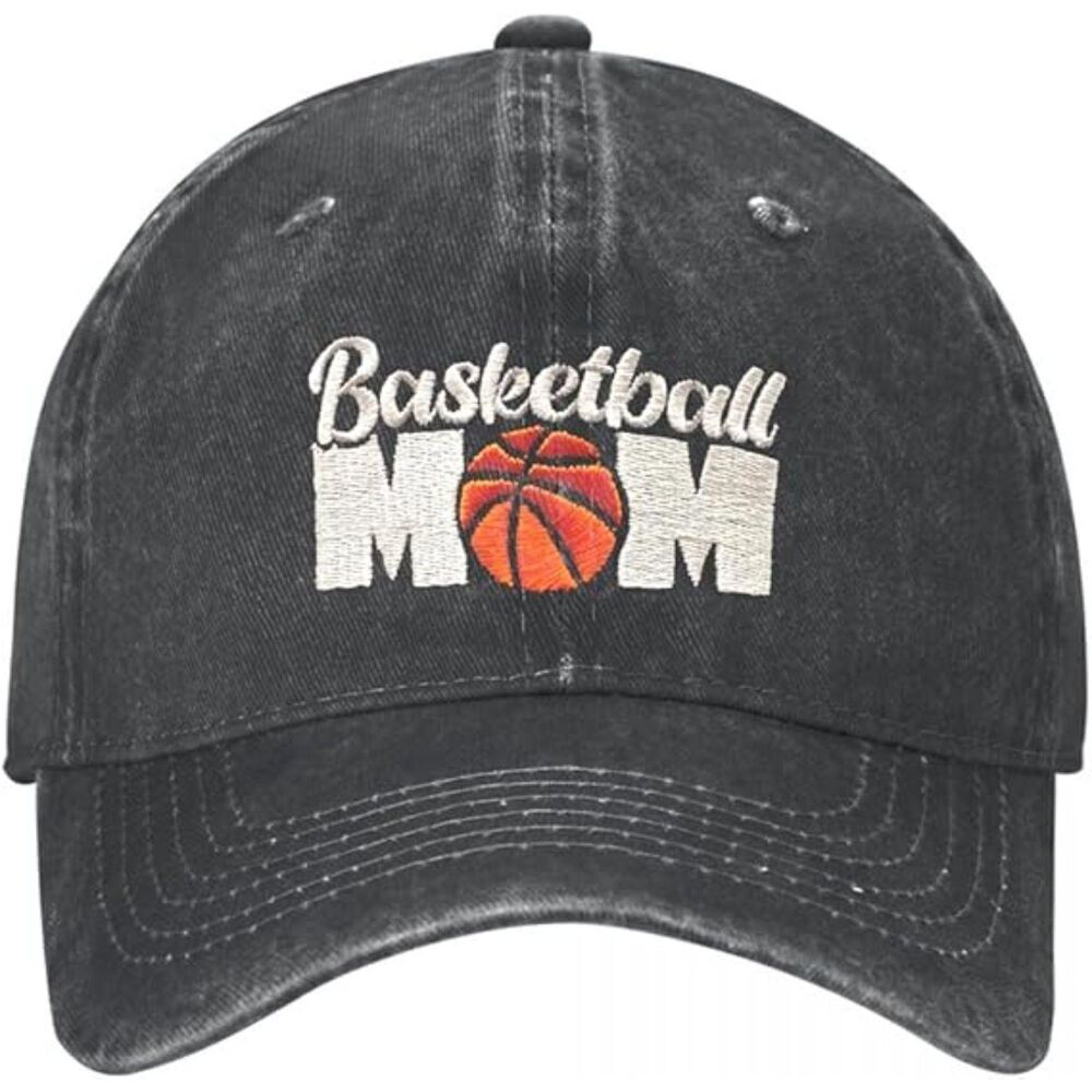 Unisex Black Cotton Basketball Mom Embroidered Adjustable Buckle Baseball Cap